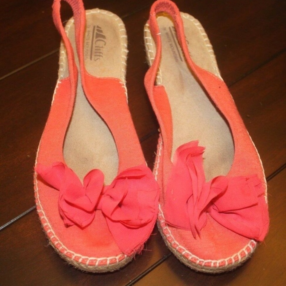 Cliffs White Mountain Coral  Fabric Espadrille with bow rope trim size 8 CUTE!